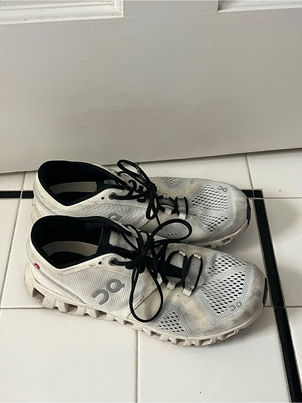 On Running Women's White Athletic Running Shoes with Black Laces